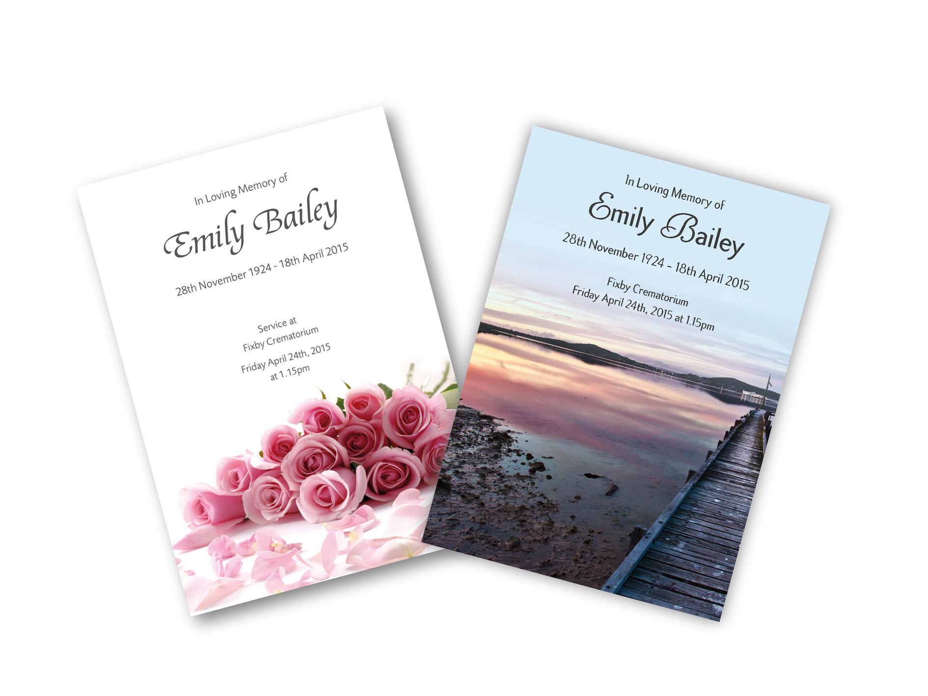 Funeral Service Sheets designed and printed